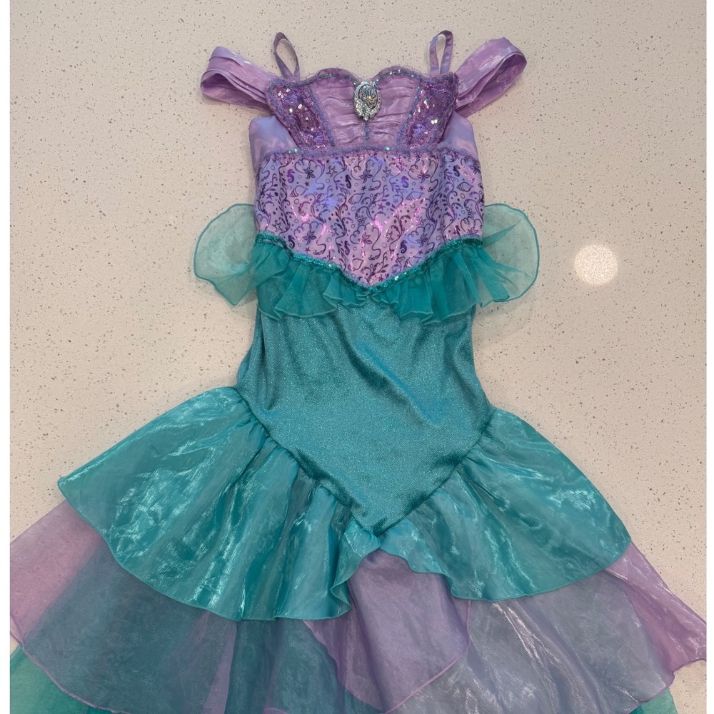 Disney Ariel Costume Dress Kids 9/10 Purple Teal Great Mermaid Princess Sequins